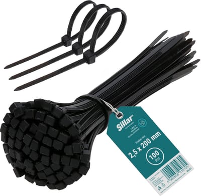 Sillar Kabelbinders – Sterke Tie Wraps 2,5 x 200 mm Zwart Nylon UV- Bestendig 100 Stuks – 8 kg Trekkracht