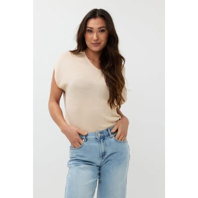 EsQualo Sweater Batwing V-neck Lurex Ivory Größe: S | Pullover Outlet | Damen | Weiß