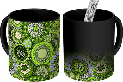 Magische Mok - Foto op Warmte Mokken - Koffiemok - Bloemen - Groen - Patroon - Magic Mok - Beker - 350 ML - Theemok