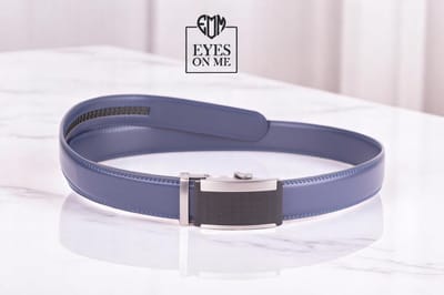 Blauwe lederen riem zonder gaatjes met automatische gesp voor heren ( Model N032 )