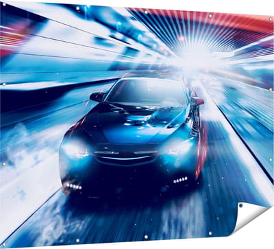 Gards Tuinposter Zwarte Sportwagen Auto - Abstract - 160x120 cm - Tuindoek - Tuindecoratie - Wanddecoratie buiten - Tuinschilderij