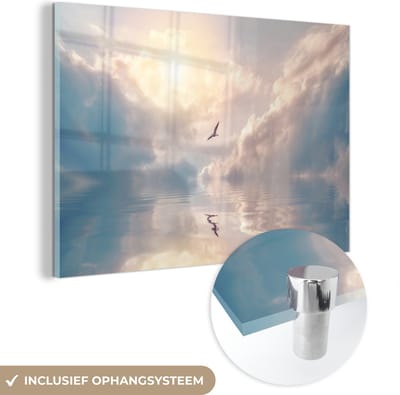 ® Glasschilderij 180x120 cm - Schilderij acrylglas - Vogel - Zee - Zon - Foto op glas - Muurdecoratie woonkamer - Wanddecoratie slaapkamer - Schilderijen