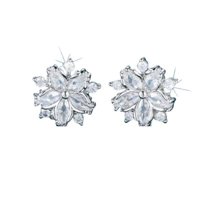 Clip oorbellen -Bloem -zirkonia zilverkleur- geen gaatje- Charme Bijoux