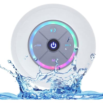 Mini haut-parleur de douche sans fil BT IPX4, haut-parleurs portables étanches avec lumière LED, radio FM puissante blanc