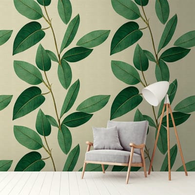 Fotobehang Profhome 398661-GU vliesbehang hardvinyl warmdruk in reliëf glad met bloemmotief mat groen bruin 1,59 m x 2,8 m