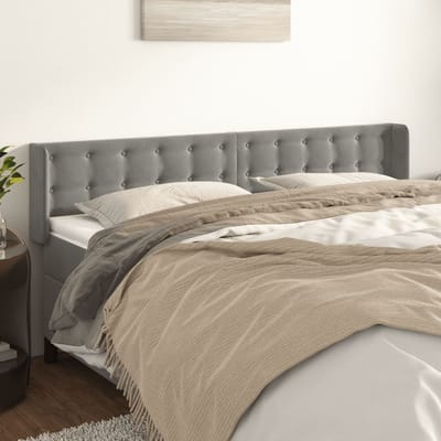 vidaXL - Hoofdbord - met - randen - 163x16x78/88 - cm - fluweel - lichtgrijs