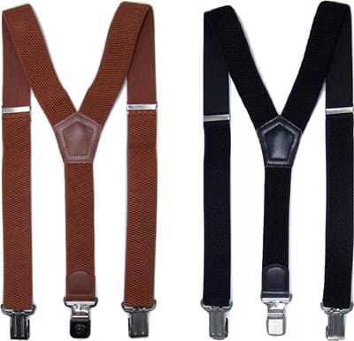 Zwarte en Camel Bretels met stevige sterke brede stalen clips Duo Pack