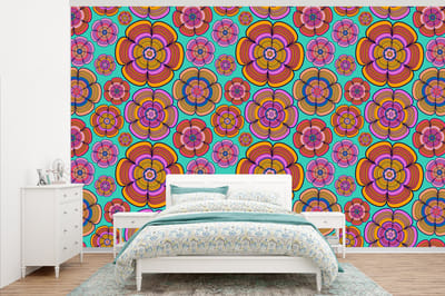 Behang - Fotobehang Design - Flower Power - Kleuren - Breedte 345 cm x hoogte 220 cm