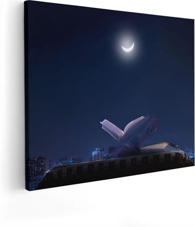 Artaza Canvas Schilderij Islamitische Wanddecoratie - 50x40 cm - Muurdecoratie Koran - Decoratie Skyline Nacht - Kamer Accessoires Maan