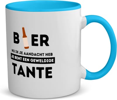 Akyol - bier, nu ik je aandacht heb je bent een geweldige tante koffiemok - theemok - blauw - Tante - de beste tante - verjaardagscadeau - verjaardag - cadeau - cadeautje voor tante - tante artikelen - kado - geschenk - gift - 350 ML inhoud