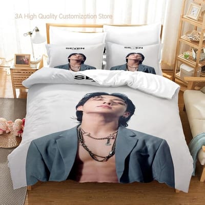Jeon Jung Kook Album Beddengoed Set Eenpersoons Twijfelaar Volledig Queen King Size Bed Set Volwassen Jongens Slaapkamer Dekbedovertrek Sets Hoeslakenset 2-2 150*200cm 3pcs