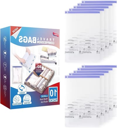 Kleine Vacuümzakken voor Kleding en Reizen, 10 Stuks, 70 x 45 cm, Herbruikbaar, Bespaar 80% Opbergruimte voor Kleding, Bedlinnen en Verhuizing