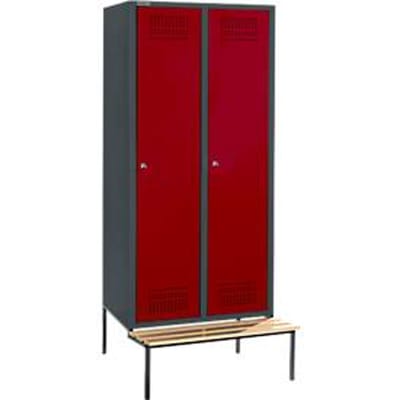 Schäfer Shop Genius kleerkast met bank, 2 vakken, 400 mm vakbreedte, cilinderslot, antraciet/rood, 2 vakken, antraciet/rubberrood