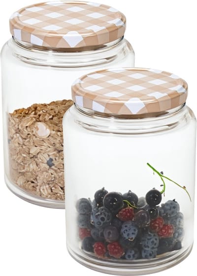 Hega Hogar Weckpot/voorraadpot Classico - 2x - 1012 ml - kunststof - beige - D10 x H14 cm