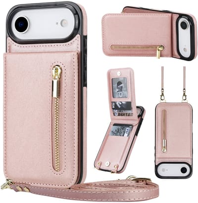 Multimedia & Accessoires Stijlvolle Leren Fashion Backcover Case Hoesje met Koord, Stand Ritsvak en Pasjeshouders geschikt voor Apple iPhone Air - Rosegoud