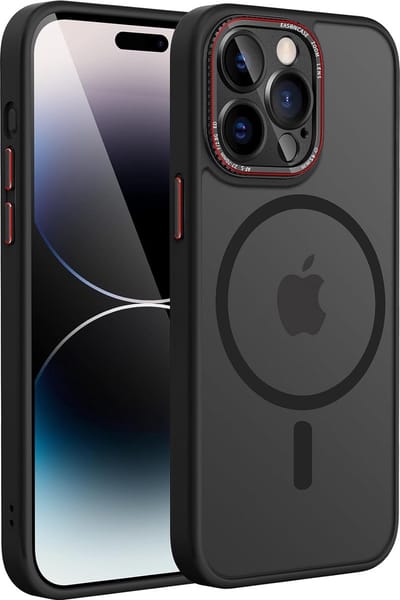 Magsafe hoesje geschikt voor iPhone 15 Pro Hoesje - Hoesje met Magsafe geschikt voor iPhone 15 Pro Mat Zwart - Met extra Aluminium Verhoging Camera Bescherming - Doorzichtig Mat Zwart