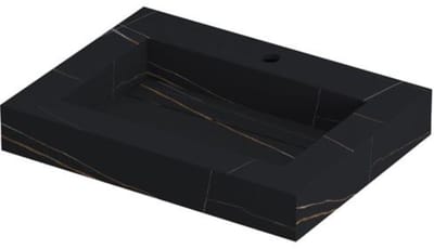INK Pitch Wastafel Keramische Slab Bak met Drain en Front en Side Skirts 1 Kraangat - 600x450x90 mm - Lauren Black Mat