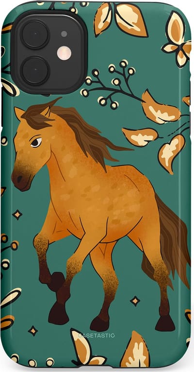 Casetastic Hoesje Geschikt voor Apple iPhone 11 - Stijlvolle Beschermende Duo-layer Case - Groene bruine Paarden elegantie - Paris