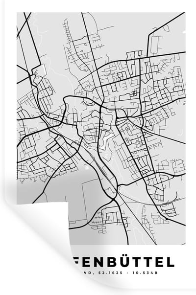 Muurstickers - Sticker Folie - Stadskaart - Duitsland - Wolfenbüttel - Kaart - Plattegrond - 20x30 cm - Plakfolie - Muurstickers Kinderkamer - Zelfklevend Behang - Zelfklevend behangpapier - Stickerfolie