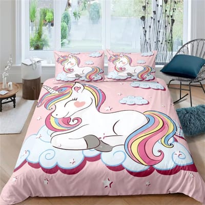 Kinder Beddengoed Sets Cadeaus Eenhoorn en Kleurrijk Paard Print Dekbedovertrek Sets voor Kinderen Meisjes Jongens 2/3 Stuks Eenpersoons Roze Dekbedden EU King 240x220cm