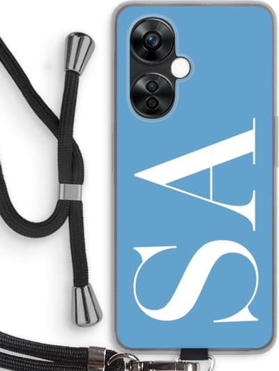 Gepersonaliseerd - Case Company® - Hoesje met koord geschikt voor OnePlus Nord CE 3 Lite hoesje met Koord - Monogram N°2 - Telefoonhoesje met Zwart Koord - Bescherming aan alle Kanten en Over de Schermrand