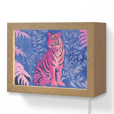 Wandlamp 20x15 cm - Oplaadbaar - Tijger - Roze - Bladeren - Jungle - Wandlampen binnen woonkamer - Slaapkamer lamp met kabel - Decoratieve nachtlamp - Vloerlamp snoer