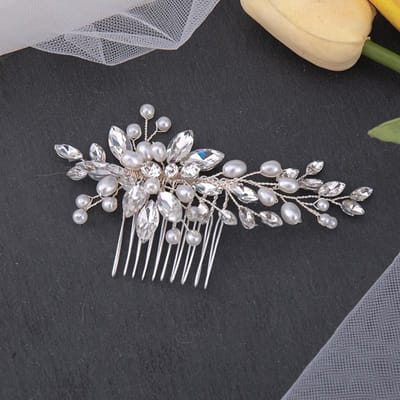 Bruid Bruiloft Kapsel Kam Accessoires Meisje Nieuwe Vrouwen Sieraden Mode Bruiloft Tiara Zilveren Bloem Blad Kristal Haar Kam gray