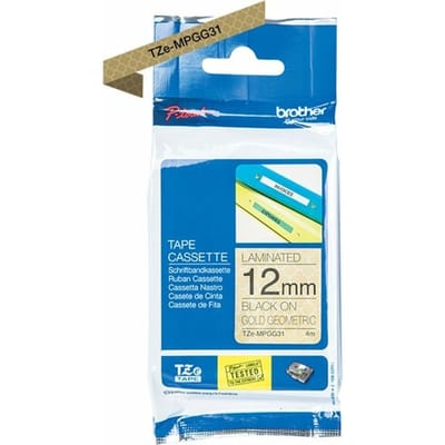 Etiketten Brother TZe, TZ TZe-MPGG31 Tapekleur: Goud (geometrisch motief) Tekstkleur:Zwart 12 mm 4 m