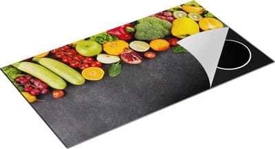 Chefcare Inductie Beschermer Groente en Fruit op Zwarte Marmer - 95x50 cm - Afdekplaat Inductie - Kookplaat Beschermer - Inductie Mat
