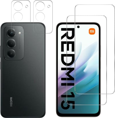 Screenprotector geschikt voor Xiaomi Redmi 15 4G / 5G - 2 stuks Beschermglas van glas Transparante glazen schermbeschermfolie + 2 stuks Camera Protector