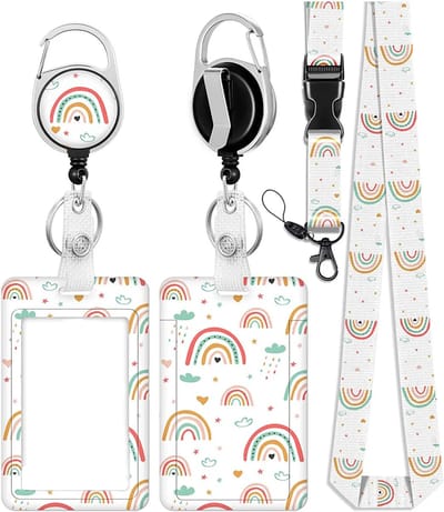 Travel Cords - Pashouder Set Regenboog 4-delig - 4 in 1 set - pashouder - keycord - uitrekbare badgehouder - telefooncord - stevig - werk - school
