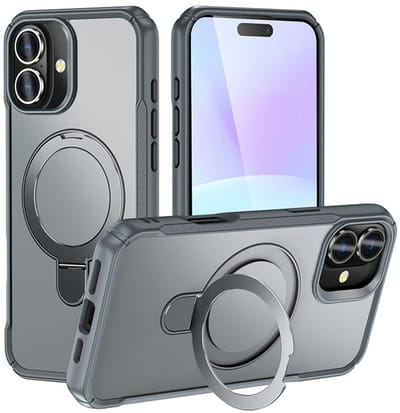 Mobiq - Magnetisch Ringstand Magsafe Hoesje geschikt voor iPhone 17 - grijs