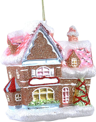 Viv! Christmas Kerstornament - Gingerbread Huis - glas - pastel roze - 11cm