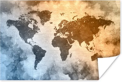 Poster 30x20 cm - Wereldkaart - Abstract - Kleuren - Posters - Kamer decoratie - Wanddecoratie woonkamer - Muurdecoratie slaapkamer