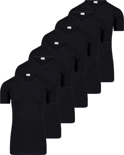 6-Pack - Heren T-shirts Extra lang Wit - zwart - ondershirt korte mouw - voordeelverpakking - Zwart / M
