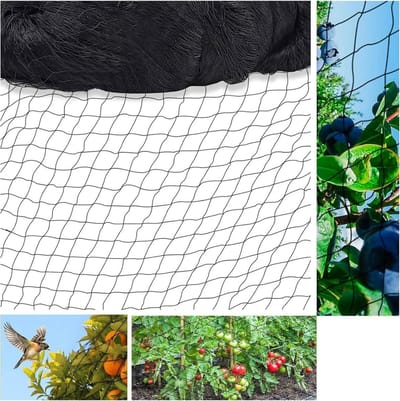 QPFO® Vogelbeschermingsnet 15 x 15 m - scheurbestendig vogelnet met 5 x 5 cm mazen - beschermnet voor kippen fruitbomen en groentetuin - zwart