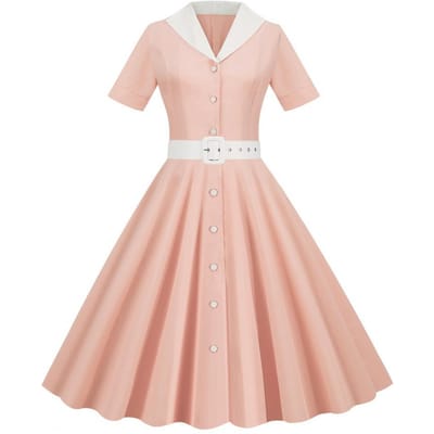 Damesjurk V-hals Revers Enkelrijig met Riem A-lijn Grote Swing Strak Hoge Taille Effen Kleur Retro Korte Mouw Princ Praktisch Gebruik M roze