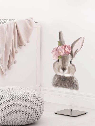 Muursticker - Raamsticker Konijn - Konijntje met Bloem - Pasen - Easter - Muur Sticker / Raam sticker Keuken – Handgeschilderd | Kinderkamer | Jongens – Meisjes – Baby | Decor - Poster | Verwijderbaar – Zelfklevend plakfolie | DH collection