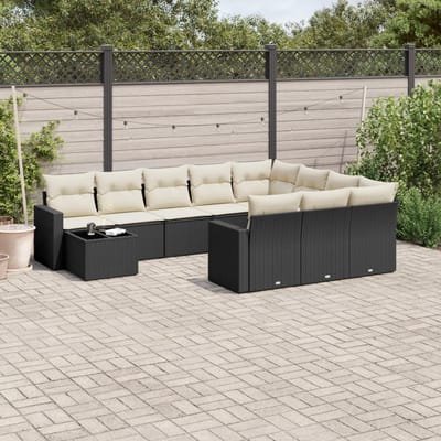 vidaXL - 11-delige - Loungeset - met - kussens - poly - rattan - zwart