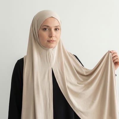 FIRASET Beige Praktische Instap-Sjaal - Hoofddoek - Hoofddeksel - Hijab van Viscose Jersey – Turks Fabriqa