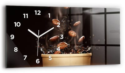 Wallfluent Wandklok - Hete koffie Stijlvolle Klok - 60 cm x 30 cm - Bruin Wandklok - Witte Handen - Wandklok Met Cijfers - Wandklok Glas Woonkamer - Rechthoekige Glas Klok - Industrieel Wandklok - Stijlvolle Klok