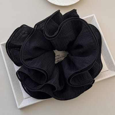 1 st Elegante Franse Stijl Chiffon Grote Darm Haarelastiek Retro Geplooid, Zachte Chiffon Stof, Elastische Paardenstaart Houder voor Vrouwen Stijlvol Haaraccessoire black