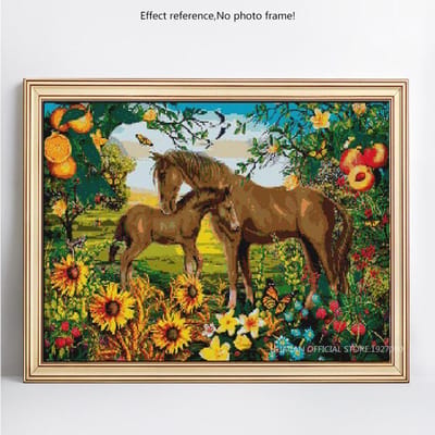 Peinture diamant Animal cheval et fils, mosaïque en strass, broderie diamant 20X30CM black