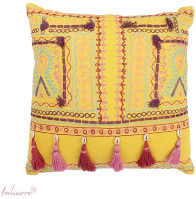 Imbarro Home & Fashion Kussen Velvet Geel Paros 45 x 45 cm handgemaakt hand geborduurd