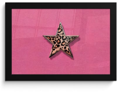 Poster in lijst - Fotolijst 30x20 cm - Posters - Ster - Luipaard - Print - Roze - Posterlijst zwart - Decoratie - Wanddecoratie woonkamer - Muurdecoratie slaapkamer