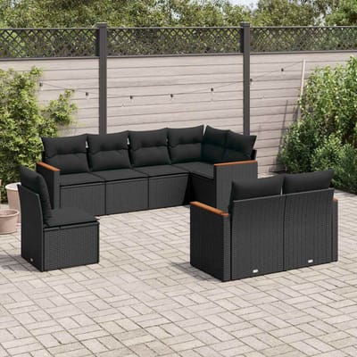 vidaXL - 8-delige - Loungeset - met - kussens - poly - rattan - zwart