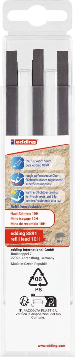 edding 8891 navulling in 10H hardheid - 6 navullingen voor edding 8890 mechanisch timmermanspotlood - geschikt voor harde, ruwe oppervlakken - geleverd in plastic verpakking