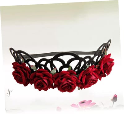 Bloemen Hoofdband - Bloemenkrans Bruiloft - Feestelijke Accessoires - Realistisch Ontwerp - 30 cm - Rood