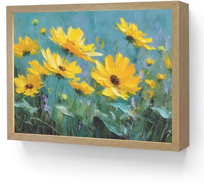 Wandlamp 40x30 cm - Oplaadbaar - Penseelstreken - Bloemen - Felgeel - Abstract - Wandlampen binnen woonkamer - Slaapkamer lamp - Decoratieve nachtlamp - Vloerlamp draadloos