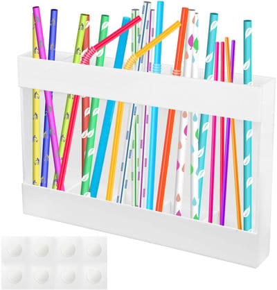 Allecto - Rietjesorganizer - Rietjeshouder - Herbruikbaar en handig - Wit - Acryl rietjesopbergdoos - Geschikt voor aanrecht en keukenkastje - Wi